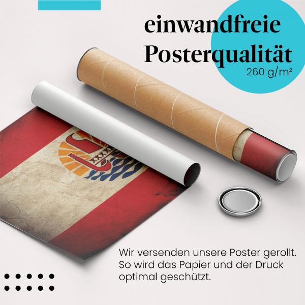 Gerolltes Poster "Französisch-Polynesien Flagge", Vintage.