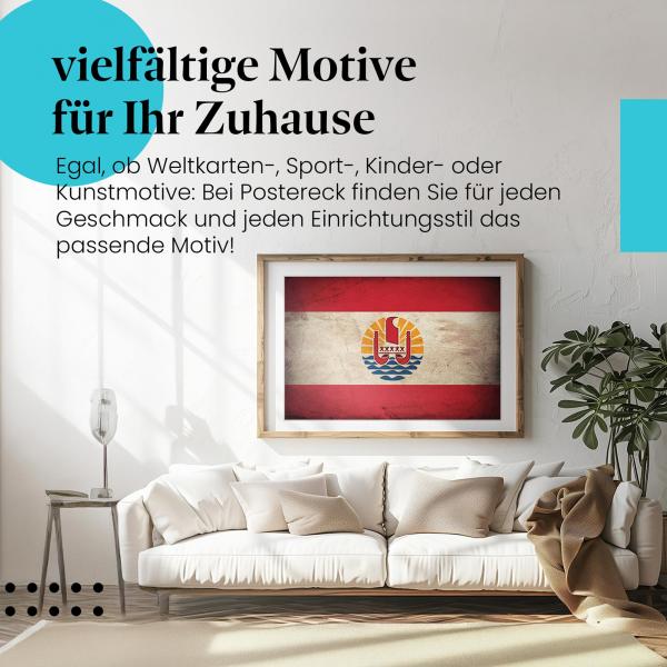 Stylisches Leinwandbild: Vintage Flagge von Französisch-Polynesien. Wanddeko für Französisch-Polynesien-Fans.
