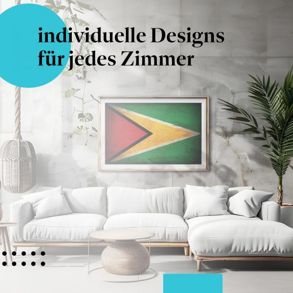 Schlafzimmer Deko: "Guyana Flagge" Poster im modernen Schlafzimmer. Farbenfrohe Wanddeko.