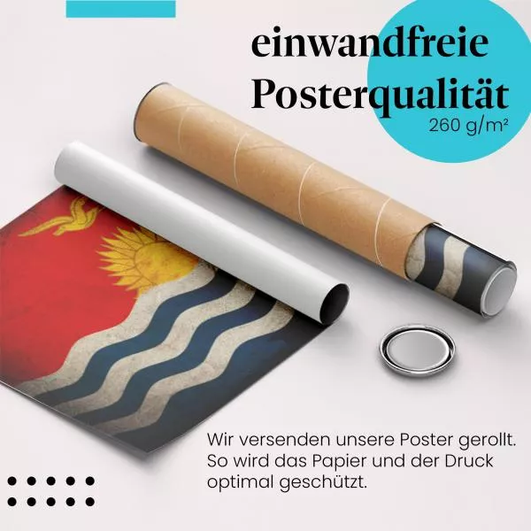Kiribati: Vintage Flagge, Sonne & Wellen | Postereck 0380 Kiribati: Vintage Flagge, Sonne & Wellen | Postereck 0380