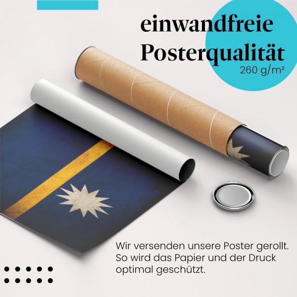"Nauru Flagge": Gerolltes Poster - Streifen, Vintage.