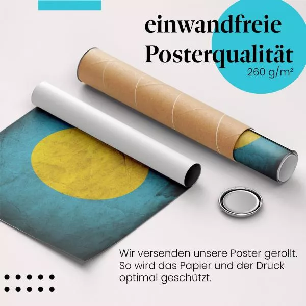 Palau: Vintage Flagge & Goldener Kreis | Postereck 0384 Palau: Vintage Flagge & Goldener Kreis | Postereck 0384