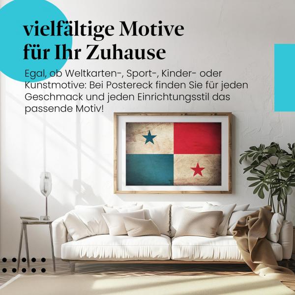 Stylisches Leinwandbild: Panama Vintage Flagge im Used-Look. Wanddeko für Panama-Fans.