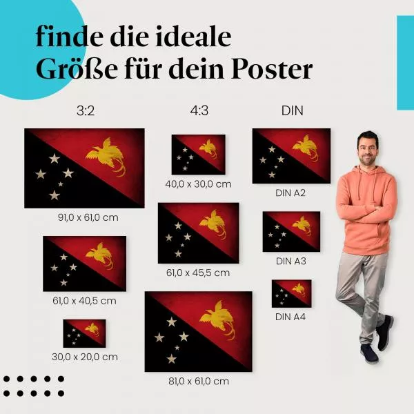 Papua-Neuguinea: Vintage Flagge & Paradiesvogel | Postereck 0385 Papua-Neuguinea: Vintage Flagge & Paradiesvogel | Postereck 0385