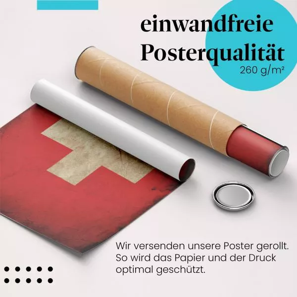 Schweiz: Grunge Flagge & Weißes Kreuz | Postereck 0334 Schweiz: Grunge Flagge & Weißes Kreuz | Postereck 0334