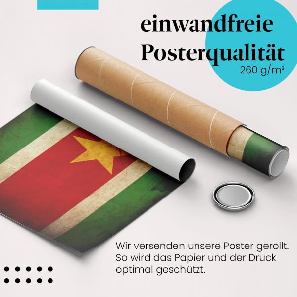 "Suriname Flagge": Gerolltes Poster - Stern, Vintage.
