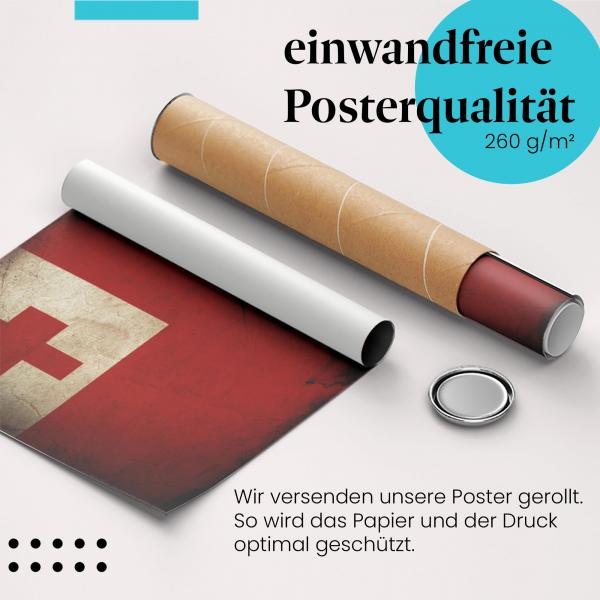 "Tonga Flagge": Gerolltes Poster - Kreuz, Vintage.