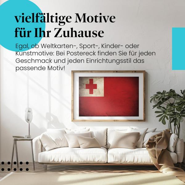 Leinwandbild "Tonga Vintage Flagge: Rotes Kreuz auf Weiß". Wanddeko für Tonga-Fans.