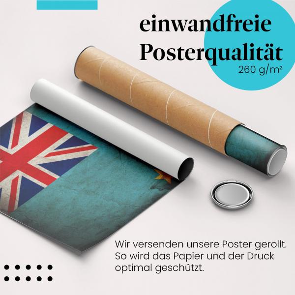 "Tuvalu Flagge": Gerolltes Poster - Sterne, Vintage.