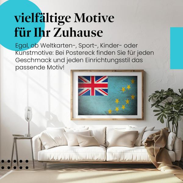 Stylisches Leinwandbild: Tuvalu Vintage Flagge: Sterne auf Türkis. Wanddeko für Tuvalu-Fans.