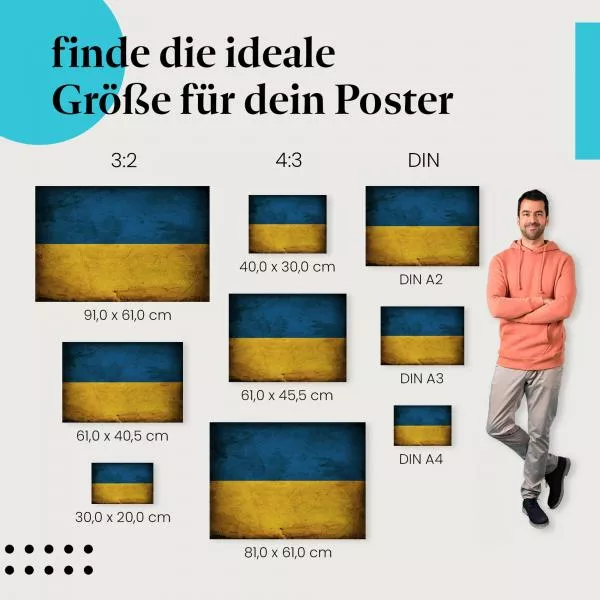 Ukraine: Vintage Flagge, Himmel & Felder | Postereck 0336 Ukraine: Vintage Flagge, Himmel & Felder | Postereck 0336
