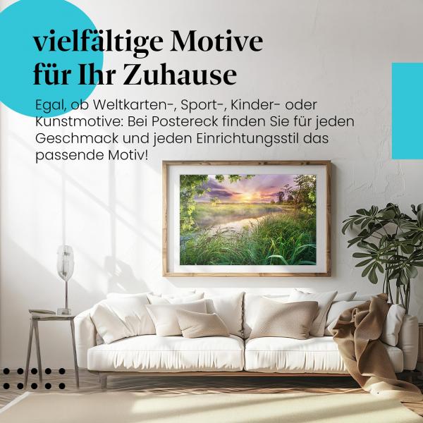 Leinwandbild "Flusslandschaft": Magischer Sonnenuntergang, violette & orange Töne - traumhaft!