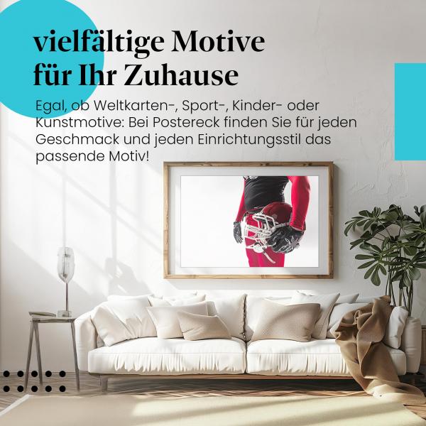 Dieses Leinwandbild mit dem Footballspieler ist ein Hingucker und versprüht Sportlichkeit.