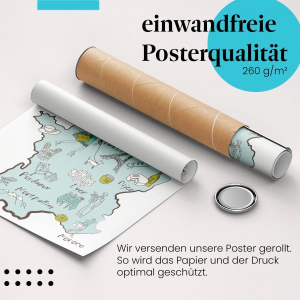 Gerolltes Poster "Frankreichkarte". Frankreich entdecken, sicher verpackt.
