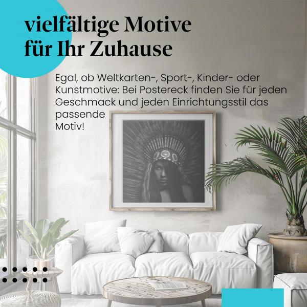 Leinwandbild "Frau": Porträt, Federschmuck - ausdrucksstark & mystisch!