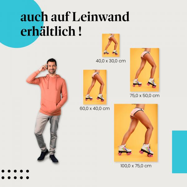Frau: Leinwandbild. Unterwäsche, Rollschuhe, Beine.