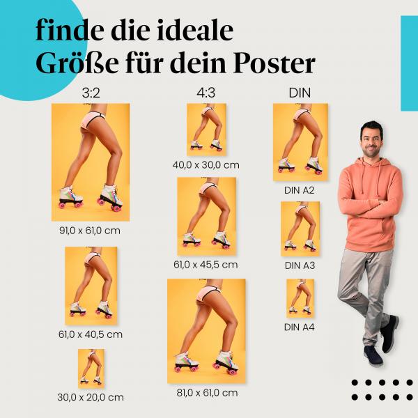 Frau, Poster: Unterwäsche, Rollschuhe, Beine.