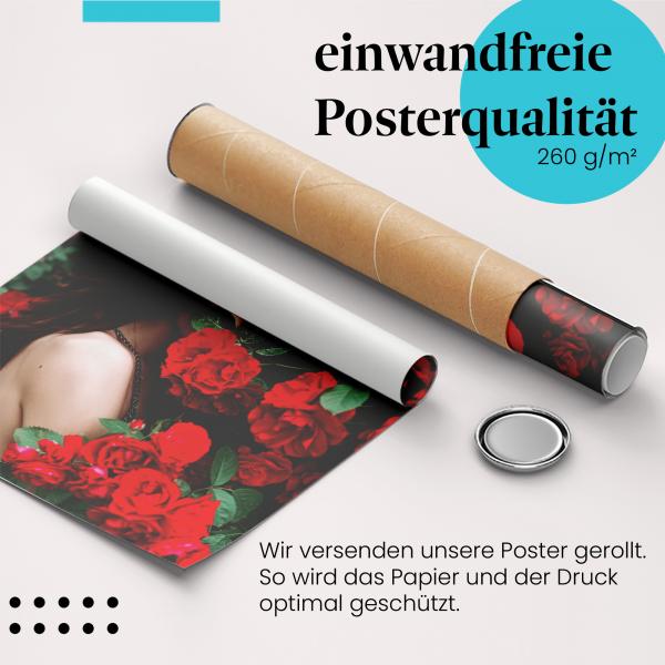 Gerolltes Poster "Frau & Rosen" - Schönheit & Sinnlichkeit, sicher verpackt.