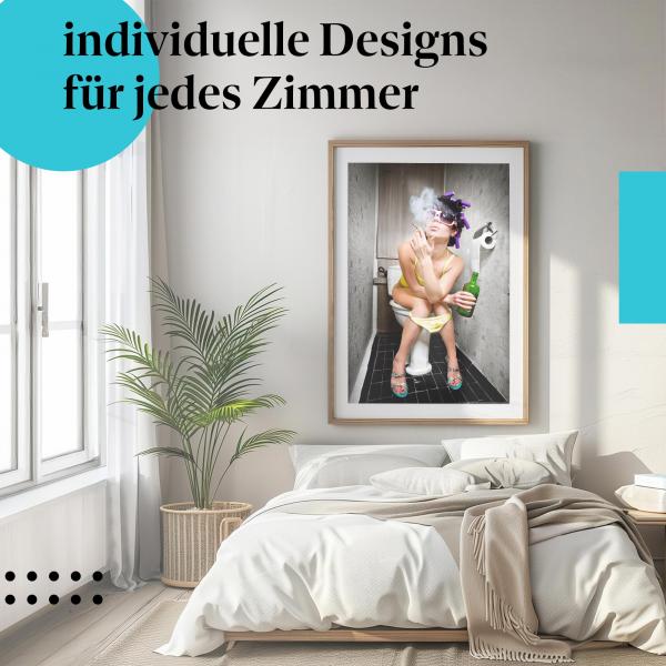 Schlafzimmer Deko: Minimalistisches Schlafzimmer mit "Humor" Poster. Witzige Wanddeko.