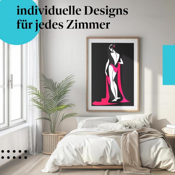 Frauen-Poster: "Eleganz in Rot" - Stilisierte Silhouette einer Frau mit Tuch