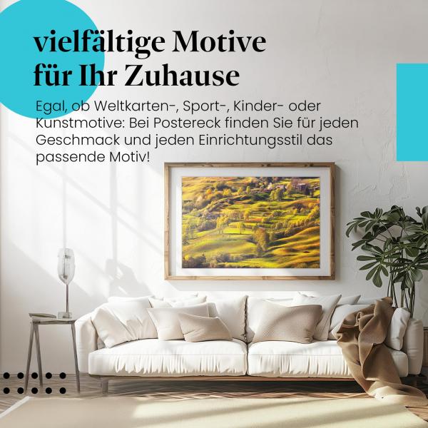 "Idyllische Landschaft": Poster - grüne Hügel, bäuerliche Idylle.
