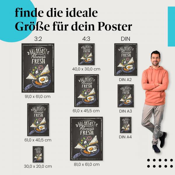 "Frühstück auf Kreidetafel" Poster - finde deine passende Größe und hol dir kulinarische Inspiration in deine vier Wände!