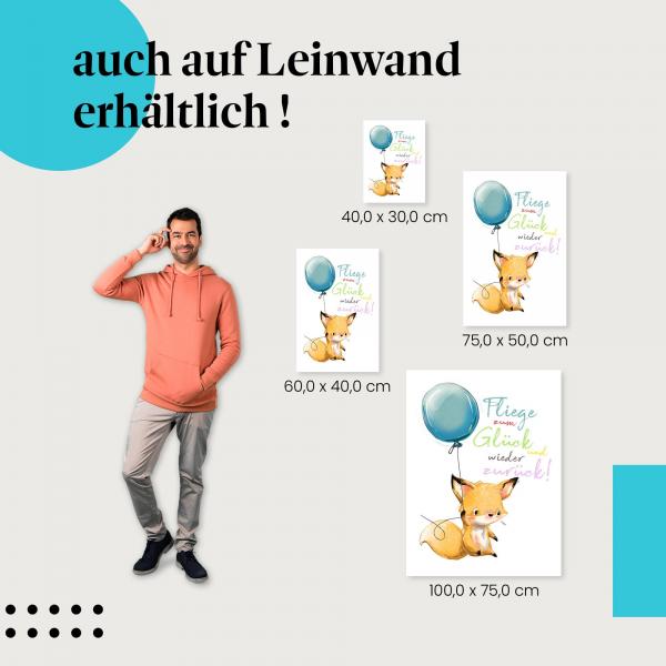 "Fliege zum Glück...", Leinwandbild: Fuchs mit Ballon, wähle die passende Größe!