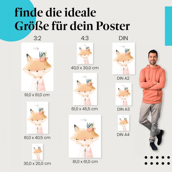 Fuchs, Poster: Blumen im Haar, charmant.