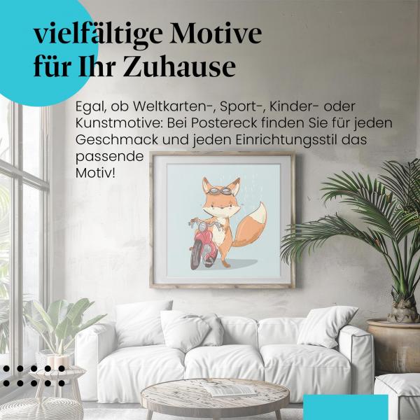 Leinwandbild "Fuchs": Motorrad, Regen - cool & verspielt!