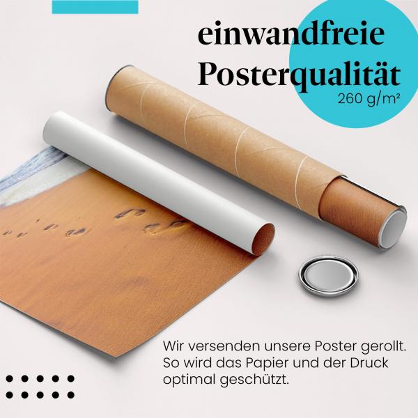 "Fußabdrücke im Sand": Gerolltes Poster - Sonnenuntergang.