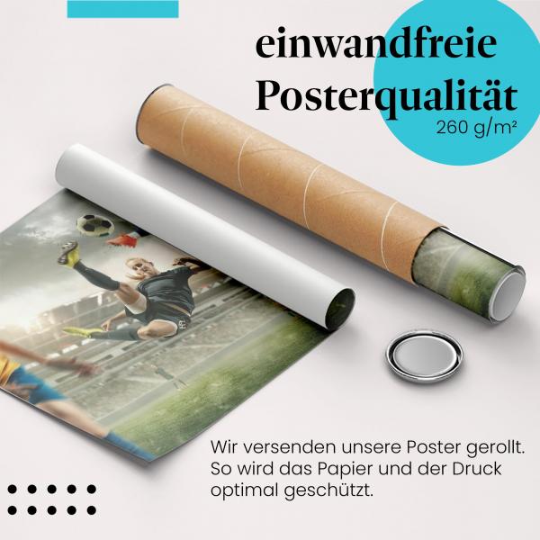 Gerolltes Poster "Frauenfußball". Sport & Leidenschaft, sicher verpackt.