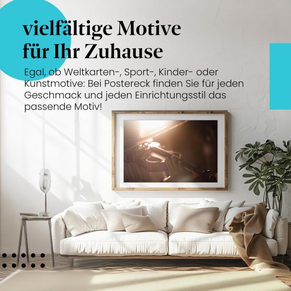 Leinwandbild "Geige": Hand spielt, Scheinwerfer - Hingabe & Konzentration zur Musik.