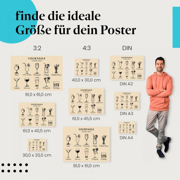 "Getränkekarte" Poster - finde deine passende Größe und hol dir die Vielfalt an Getränken an die Wand!