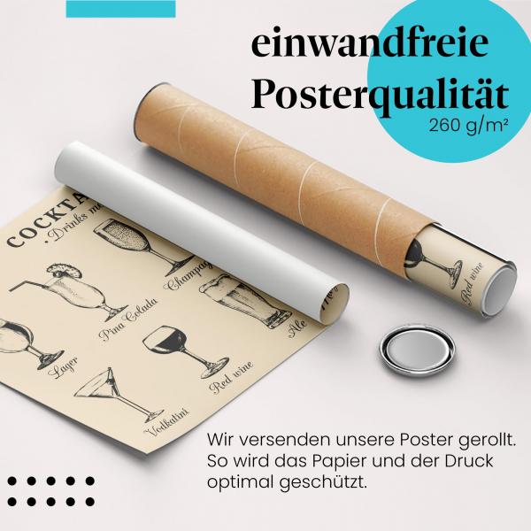 Gerolltes Poster "Getränkekarte". Von Cocktails bis Glühwein - große Auswahl, sicher verpackt.