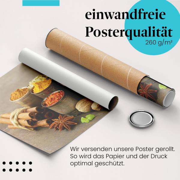 Gerolltes Poster "Gewürze". Kulinarische Aromen, sicher verpackt.