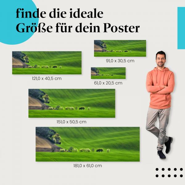 Finde die perfekte Postergröße für dein Zuhause! Hügel, Bäume, Landschaft, Frühling.