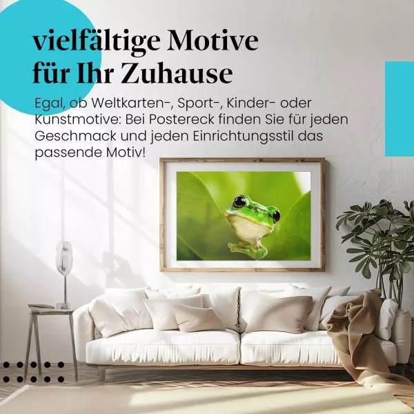 Versteckter Frosch: Grüne Blätter & Neugier | Postereck 0208 Versteckter Frosch: Grüne Blätter & Neugier | Postereck 0208