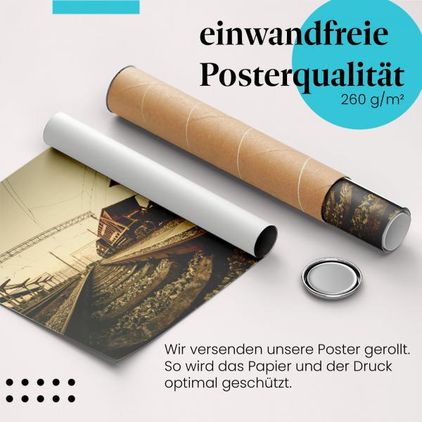 Gerolltes Poster "Güterzug". Industrielles Motiv, sicher verpackt.