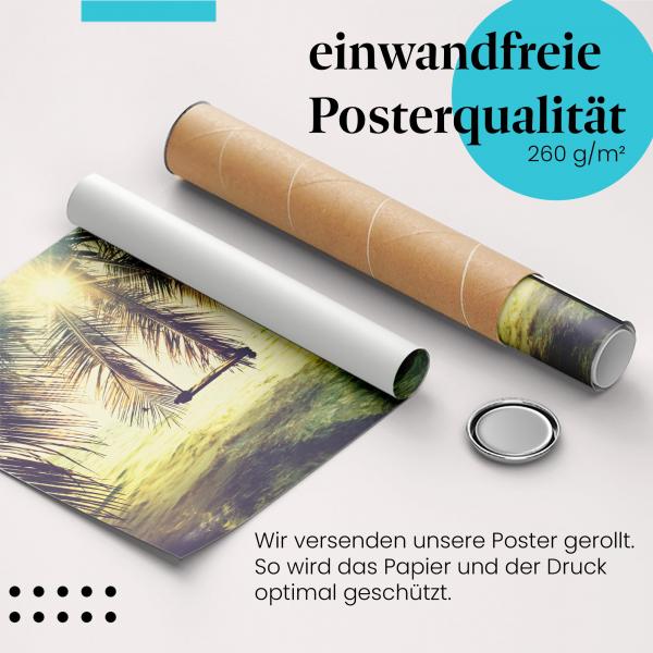 Gerolltes Poster "Hängematte", Palmen, Strand.
