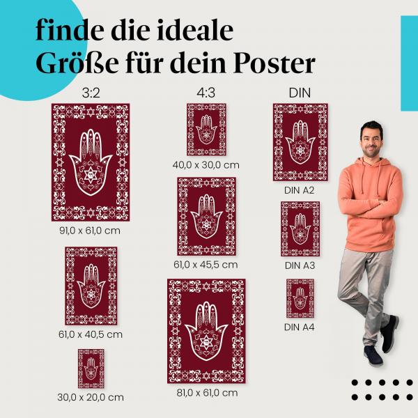 "Hamsa: Beschützende Hand mit jüdischen Symbolen": Poster - Glück & Schutz