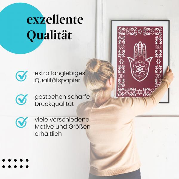 "Hamsa": Gerahmtes Wandbild - Beschützende Hand, jüdische Symbole.