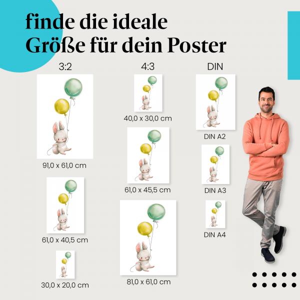 Hase, Poster: Ballons, Himmel, Freude.