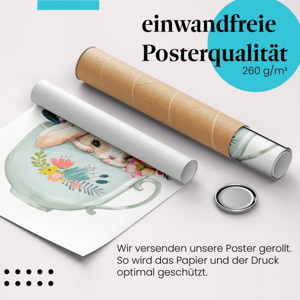 Gerolltes Poster "Hase in Tasse" - Tierliebe & Dekoration, sicher verpackt.