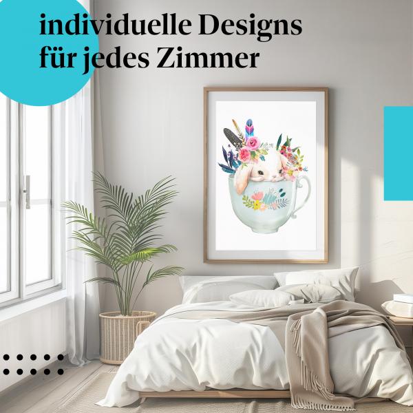 Schlafzimmer Deko: "Hase" Poster - Zarte Farben & Süße für Ihr Zuhause.
