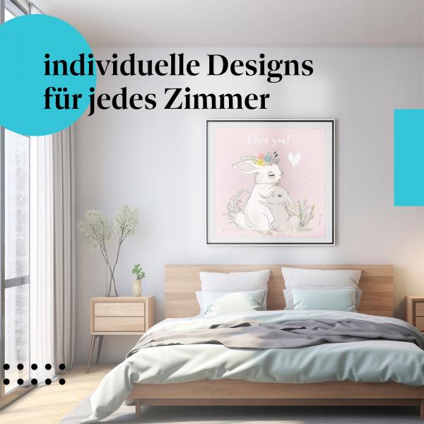 Schlafzimmer Deko: Romantisches Schlafzimmer mit "Hasen" Leinwandbild. Ein Hauch von Frühling.