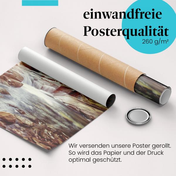 "Herbstlicher Wasserfall": Gerolltes Poster - Wald, Magie.