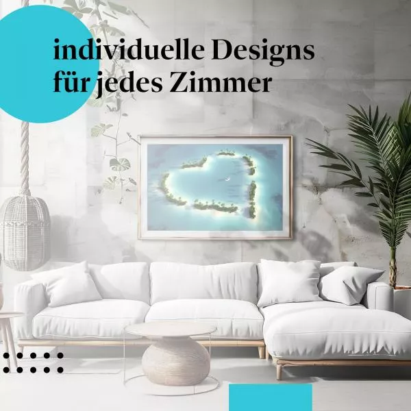 Romantisches Inselparadies: Herz im Ozean | Postereck 0231 Romantisches Inselparadies: Herz im Ozean | Postereck 0231
