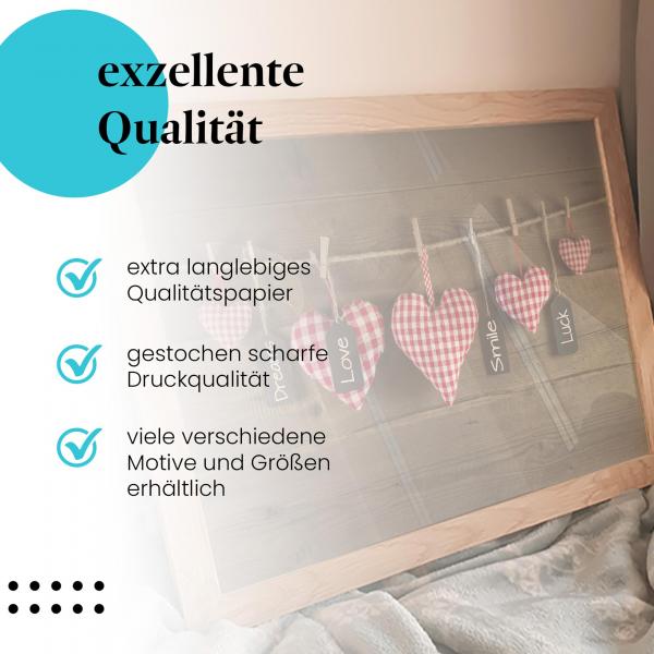 Gerahmtes Wandbild "Herzen - Botschaften zum Glück", langlebiges Papier, verschiedene Größen erhältlich.