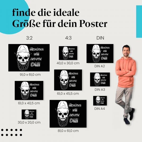Totenkopf, Poster: Hipster, Bart, Hut, humorvoll.