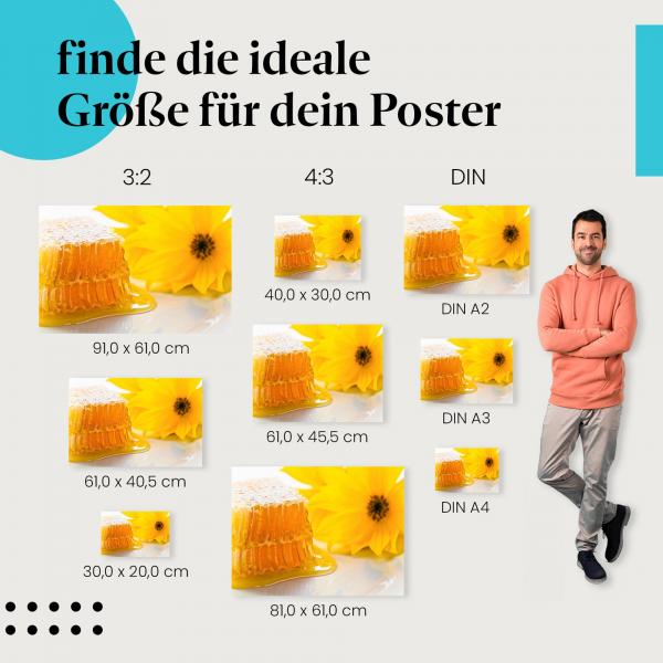 Honigwabe, Poster: Honig, Blume, goldgelb.